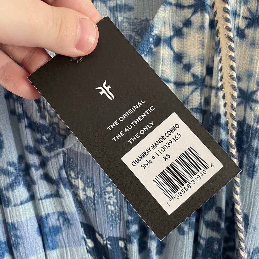 Frye Women XS Blue Chambray Patchwork Boho Western Long Sleeve Midi Dress NWT - Picture 12 of 15